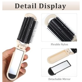 Brosse à cheveux portable, peigne pliable avec miroir amovible et pointe ronde en nylon pour voyage, maison, maquillage, mass