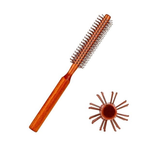 GBTUPOKW Brosse à cheveux ronde en bois avec poignée en nylon et poils ronds pour cheveux bouclés et raides