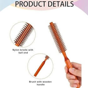 GBTUPOKW Brosse à cheveux ronde en bois avec poignée en nylon et poils ronds pour cheveux bouclés et raides