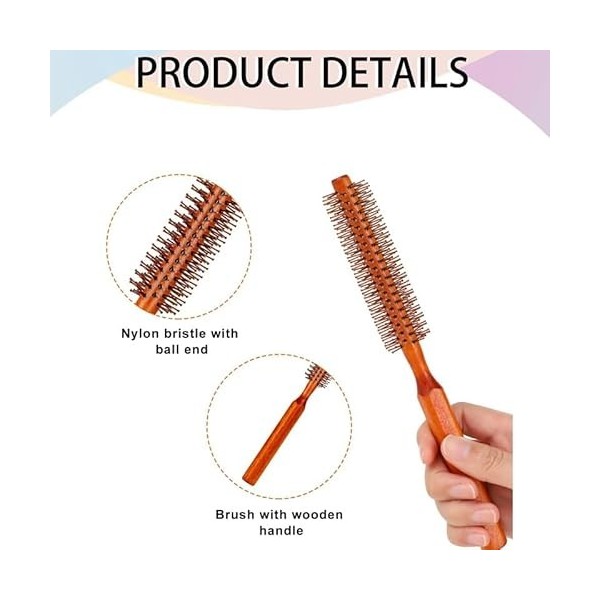GBTUPOKW Brosse à cheveux ronde en bois avec poignée en nylon et poils ronds pour cheveux bouclés et raides