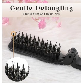 Mini brosse démêlante pliable, petite brosse à cheveux en poils de sanglier, brosse à cheveux pliable portable en poils de sa