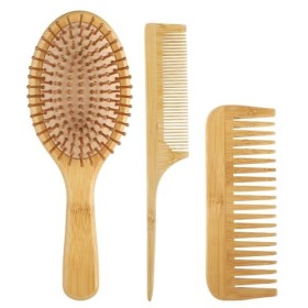 Lot de 3 brosses à cheveux en bambou brosse en bambou, peigne en bois – Ensemble de brosses à cheveux pour homme et femme –
