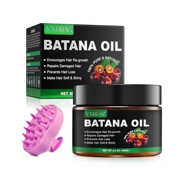 Huile de batana with Silicone Scalp Massager, Huile de batana 100% naturelle pour la croissance des cheveux, Élimine les four