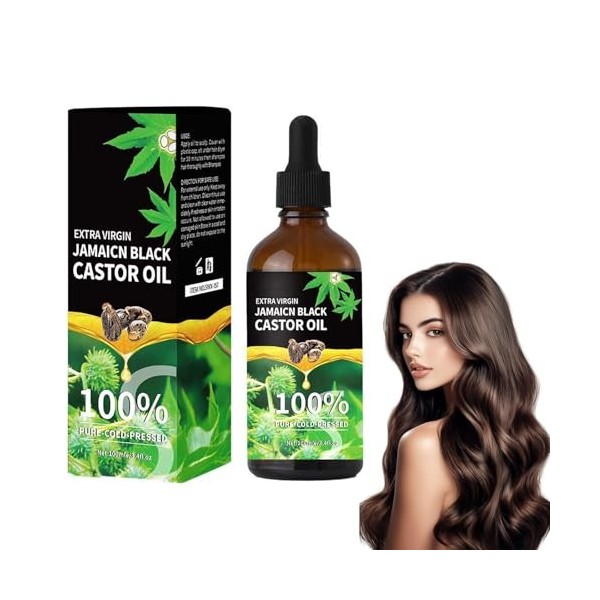 Eazerom 01 100ml Huile de Ricin Bio Croissance Cheveux, Black Castor Oil for Hair Growth,Huile de Ricin pour Cheveux Cils Sou