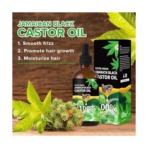 Eazerom 01 100ml Huile de Ricin Bio Croissance Cheveux, Black Castor Oil for Hair Growth,Huile de Ricin pour Cheveux Cils Sou