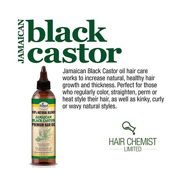 Difeel Huile de ricin noire de Jamaïque 99 % naturelle - 237 ml.