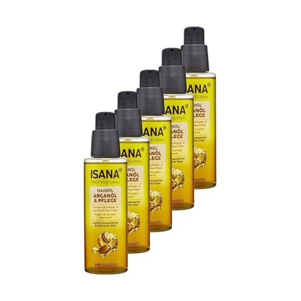 ISANA PROFESSIONAL Huile capillaire Huile dargan & soin, 500 ml 5x 100 ml - Cheveux abîmés & secs - Huile de soin contient