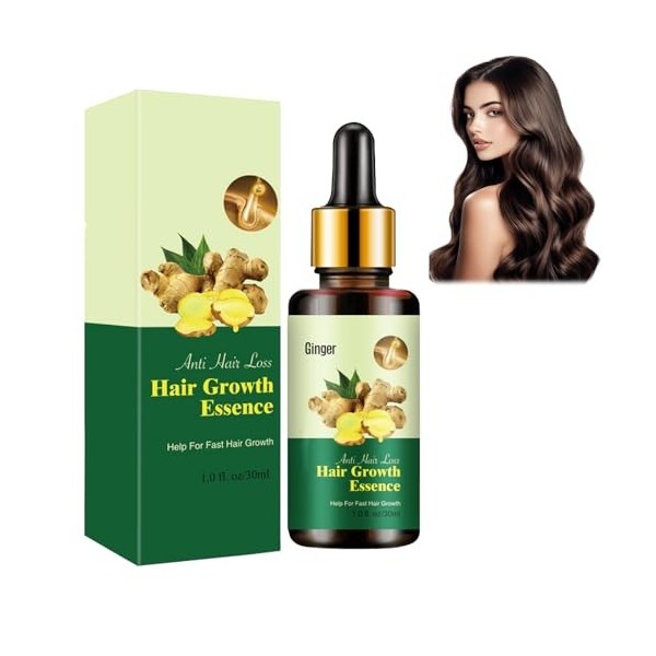 Hppsctink Huile de Croissance au Gingembre, 30ml Sérum Densifiant au Gingembre, Huile Capillaire au Gingembre, Réparer les Ch