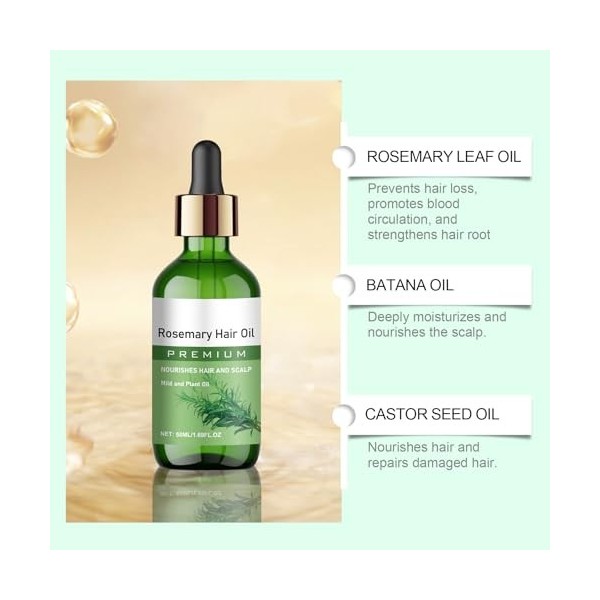Soins des Cheveux et Huile, 2Pcs Huile Capillaire au Romarin, Huile Capillaire pour une Pousse des Cheveux Très Rapide, Nourr