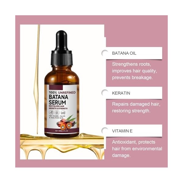 Soins des Cheveux et Huile, 2Pcs Huile Capillaire de Batana, Huile Capillaire pour une Pousse des Cheveux Très Rapide, Nourri