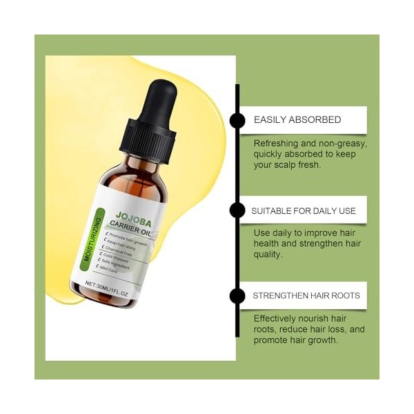 Soins des Cheveux et Huile, 2Pcs Huile Capillaire de Jojoba, Huile Capillaire pour une Pousse des Cheveux Très Rapide, Nourri
