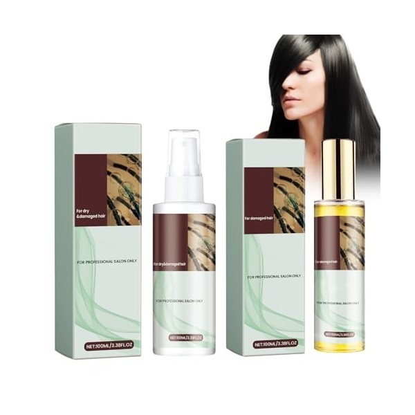 Dyceittdia 2pcs Soins Capillaires au Collagène, 100ml Huile de Traitement des Cheveux et 100ml laque pour Cheveux, Collagène 