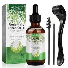 Huile de Romarin pour Cheveux 120 ml avec Dermaroller 0.5mm, 100% Pure Huile Essentielle de Romarin pour Cils, Sourcils, Visa