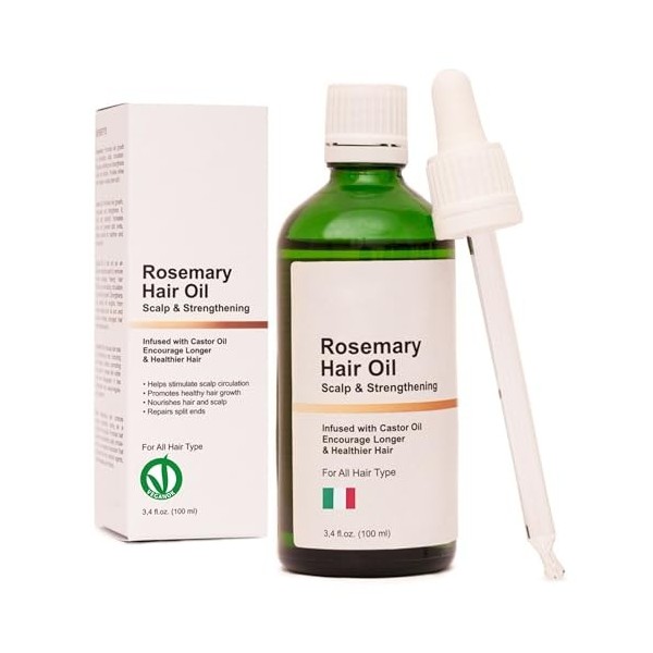 Huile de Romarin pour Cheveux | Croissance & Renforcement | Enrichie en Ricin, Jojoba, Lavande | VeganOK & 100% Naturelle | S