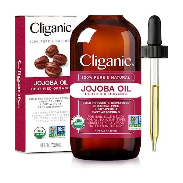 Cliganic Huile de Jojoba bio 100% pur, 480ml - Huile pour cheveux & huile visage naturelle pres-sée à froid | Huile de base –...
