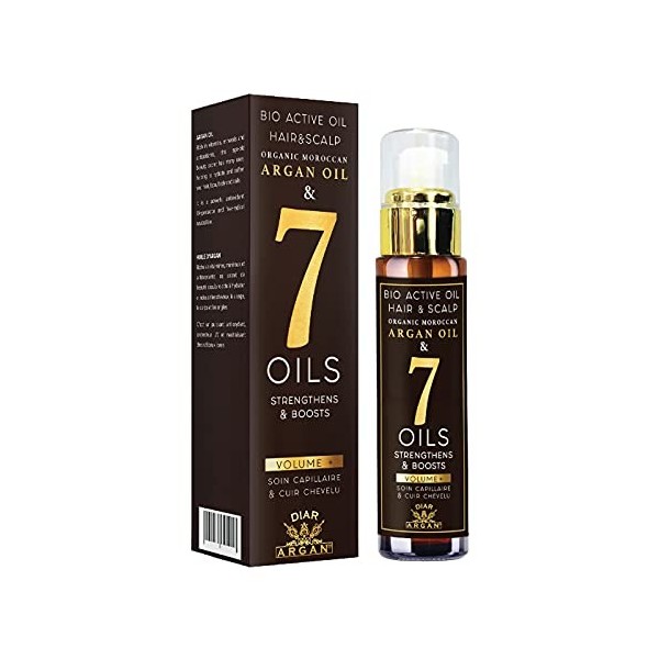 Soin cheveux et Cuir Chevelu, 7 huiles, Volue +. A base dhuile dargan 100%, Naturelle bio, huiles de nigelle, de sésame, d’