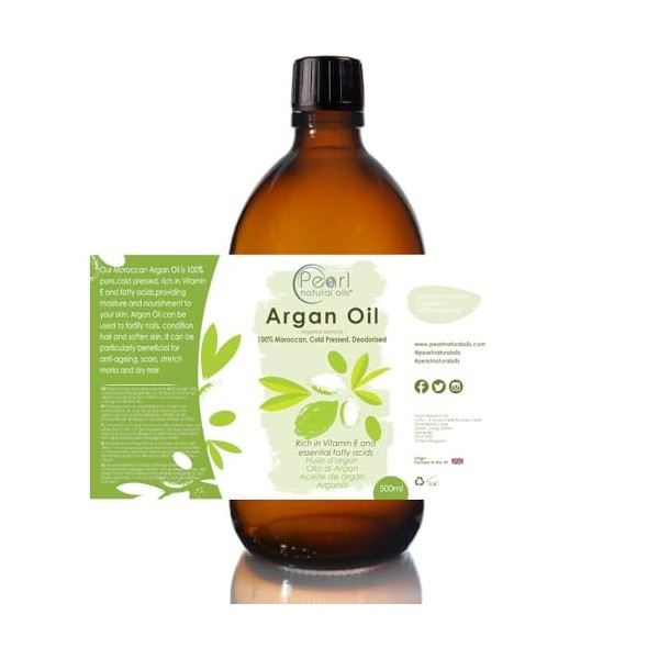 Pearl Natural Oils Huile dArgan Naturelle Marocaine Pure 500ml