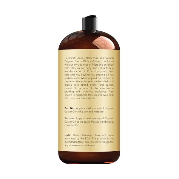 Handcraft Blends Huile de ricin biologique - 828 ml - 100% pure et naturelle - Huile de qualité supérieure pour la croissance