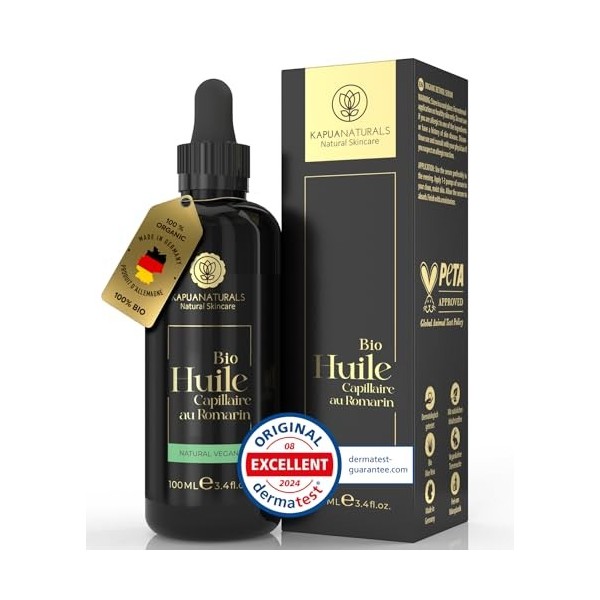 Huile de romarin pour cheveux • 100ml + ACIDE HYALURONIQUE - Huile romarin cheveux + BIOTINE - VEGAN & BIO • Accélère la croi