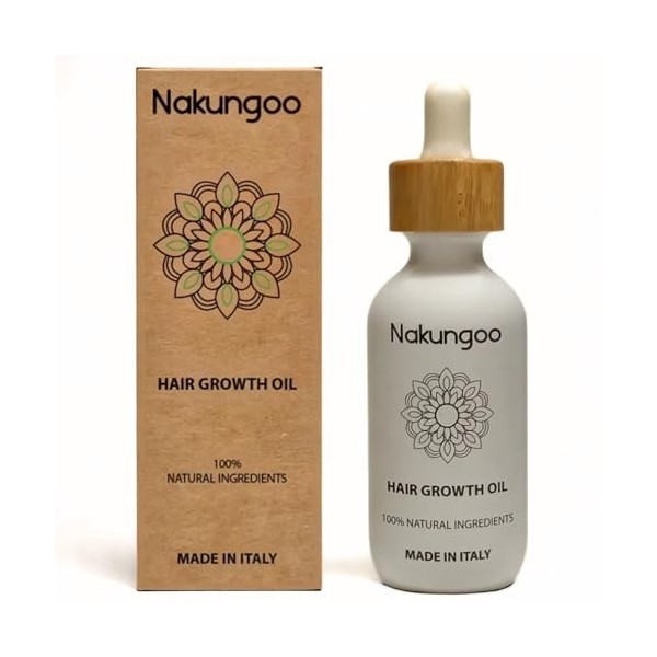 NAKUNGOO Hair Growth Oil Huile Essentielle de Romarin pour la Pousse des Cheveux avec Argan, Menthe Poivrée, Citron, Jojoba |