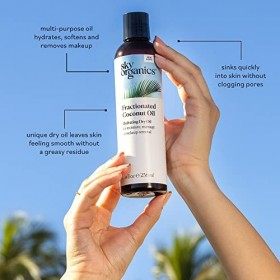 Sky Organics Huile de Coco Fractionnée pour le Corps et le Visage, Huile Coco 100% Pure pour Revitaliser, Adoucir et Lisser, 