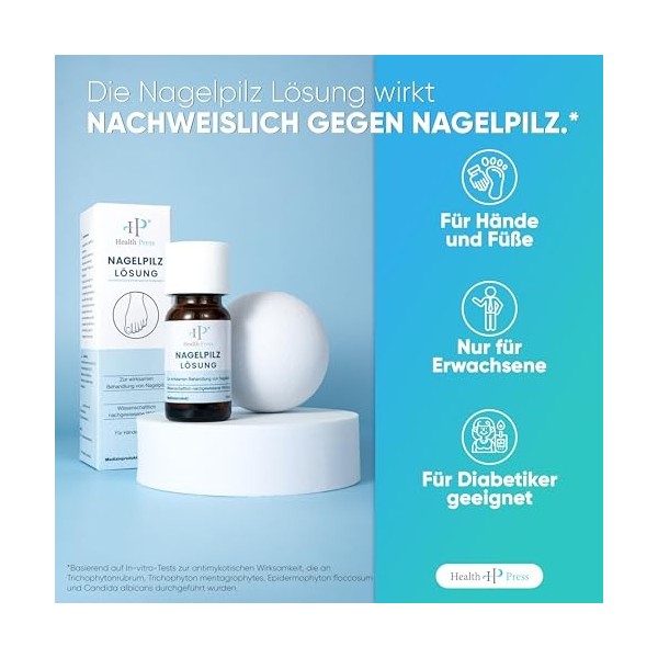 Health Press Solution contre les mycoses des ongles - 10 ml de liquide antifongique - Vernis contre les mycoses des ongles de