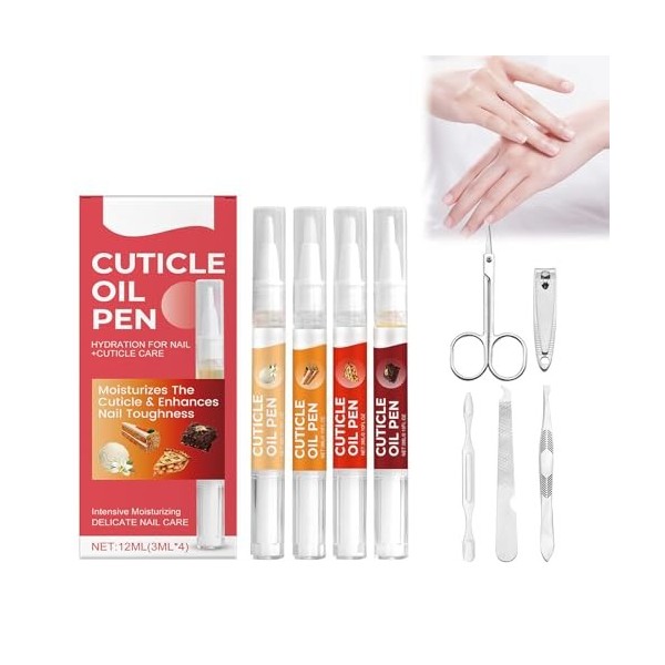 Nail Cuticle Oil Pen Lot de 3 stylos à huile pour ongles avec kit de manucure, stylo coupe-ongles, huile de soin des cuticule