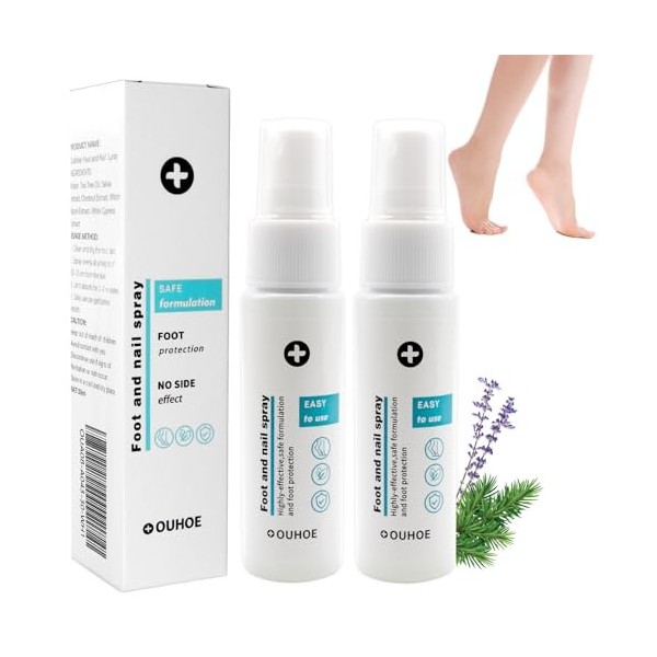 Lot de 2 sprays pour les pieds et les ongles, contre les champignons des ongles, les champignons des pieds, les pattes, les c