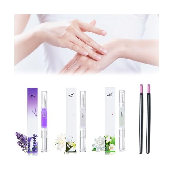 XURJUMI 3Pcs Huile Cuticules Ongles Stylo +2Poussoir Cuticules, Limes À Ongles En Pierre,Mix Taste Polissoir A Ongle De Trait