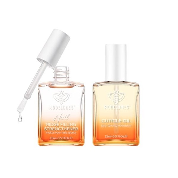 Modelones Vernis Durcisseur Ongle Extra Fort 8in1 et Huile Cuticules Ongles Kit, Soin Ongles Abimes, Vernis Fortifiant Ongles