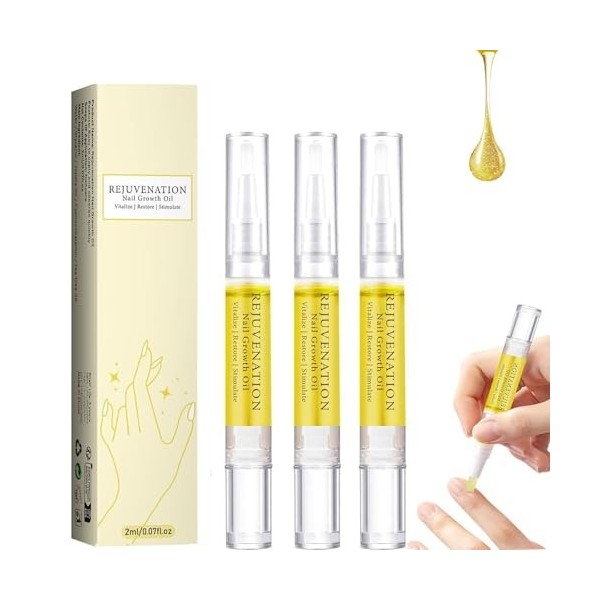 3 pièces dhuile pour les ongles Pen，avec de lhuile darbre à thé, de la vitamine E et de laloe vera. Favorise la croissanc