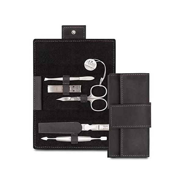 nippes Solingen Premium Line Tabard Kit de manucure 5 pièces en acier inoxydable et sans nickel avec étui en cuir de vachette