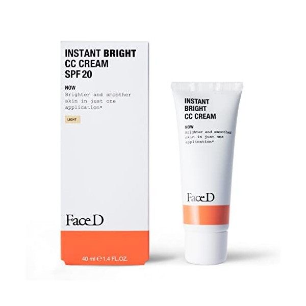 Face D | CC Cream, Crème Correctrice de Teint à lAcide Hyaluronique et SPF20, Light, 40 ml