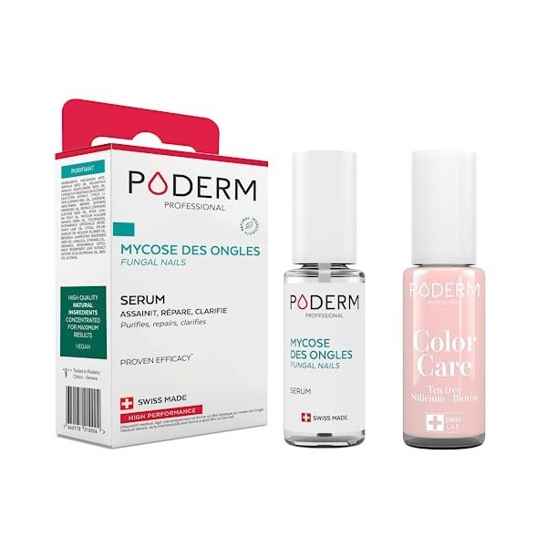 PODERM - LOT 2 PRODUITS | MYCOSE ONGLE TRAITEMENT | Soin professionnel pied/main | Facile & rapide | Swiss Made + Vernis Rose