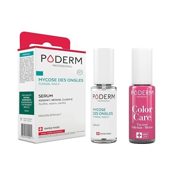 PODERM - LOT 2 PRODUITS | MYCOSE ONGLE TRAITEMENT | Soin professionnel pied/main | Facile & rapide | Swiss Made + Vernis Fram