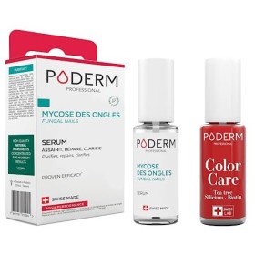 PODERM - LOT 2 PRODUITS, MYCOSE ONGLE TRAITEMENT , Soin professionnel pied/main, Facile & rapide, Swiss Made + Vernis Rouge P