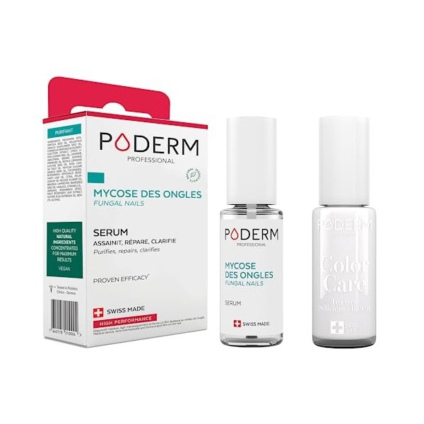 PODERM - LOT 2 PRODUITS | MYCOSE ONGLE TRAITEMENT | Soin professionnel pied/main | Facile & rapide | Swiss Made + Vernis Blan