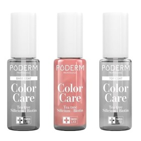 PODERM - LOT 3 PRODUITS | SOIN VERNIS PROFESSIONNEL COMPLET | Base Coat + Top Coat + Vernis Or Rose Brillant TEA TREE | Préve