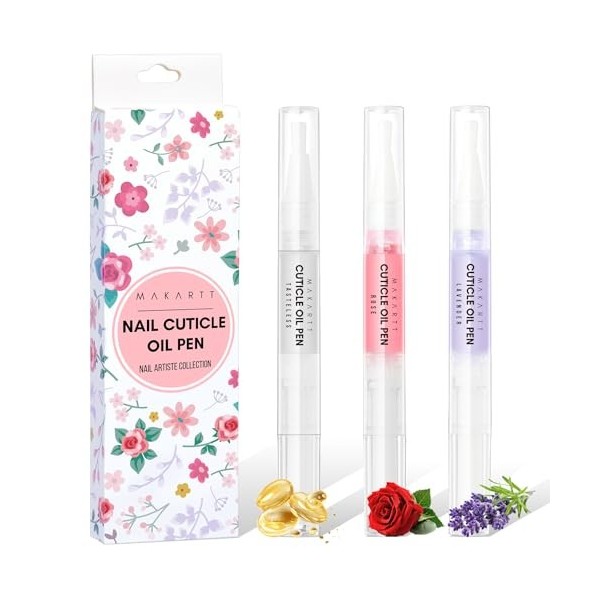 Makartt Huile Cuticules Ongles Kit - 3 Pièces Cuticle Oil Stylo - pour Hydratante Soins des Ongles Réparer les Fissures