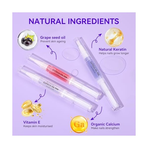 Makartt Huile Cuticules Ongles Kit - 3 Pièces Cuticle Oil Stylo - pour Hydratante Soins des Ongles Réparer les Fissures