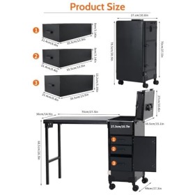 EBANKU Table Manucure Professionnelle à roulettes 360°, Table à Ongles Portable, Pliable, De Voyage, pour CosméTiques, avec T