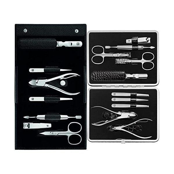 ZWILLING Kit de manucure et pédicure Classic INOX - Kit de voyage - 7 pièces - Noir & 97509-004-0 Classic Inox Étui en Cuir d