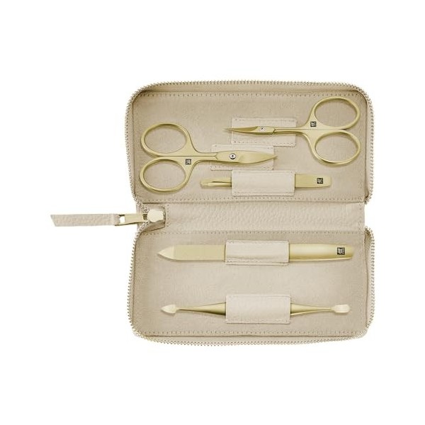 ZWILLING Manucure kit 5 pièces, étui en cuir véritable, set de voyage, avec ciseaux à ongles et ciseaux à cuticules , Premiu