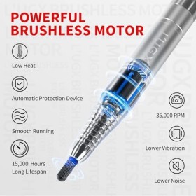 LUGX Perceuse à ongles professionnelle avec moteur sans bruchless LG609