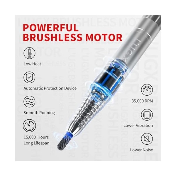 LUGX Perceuse à ongles professionnelle avec moteur sans bruchless LG609