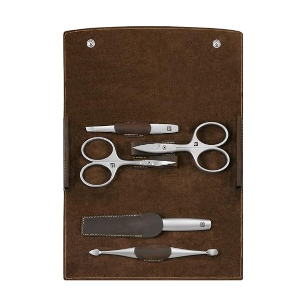 ZWILLING Twinox Kit de Manucure pour Homme/Femme en Cuir Véritable, Marron, 5 Pièces, 1 Unité