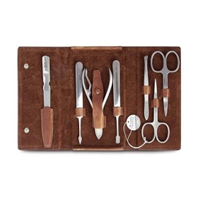 Nippes Solingen Kit de manucure 7 pièces en acier inoxydable et sans nickel avec bouton pression Marron