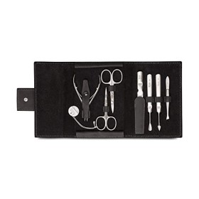 Nippes Solingen Kit de manucure 7 pièces en acier inoxydable et sans nickel avec bouton pression Noir