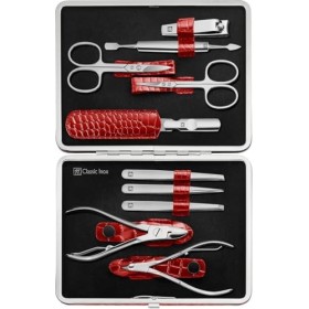 ZWILLING Kit de manucure complet en cuir de vache - Édition crocodile - 10 pièces - Rouge