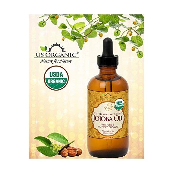 US Organic Jojoba Oil, USDA Certified Organic,100% Pure & Natural, Cold Pressed Virgin, Unrefined, Haxane Free, 4 Ounce in Am